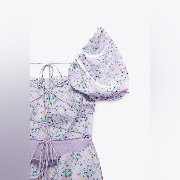 ZARA milkmaid satin effect floral mini dress - Picture 4 of 6